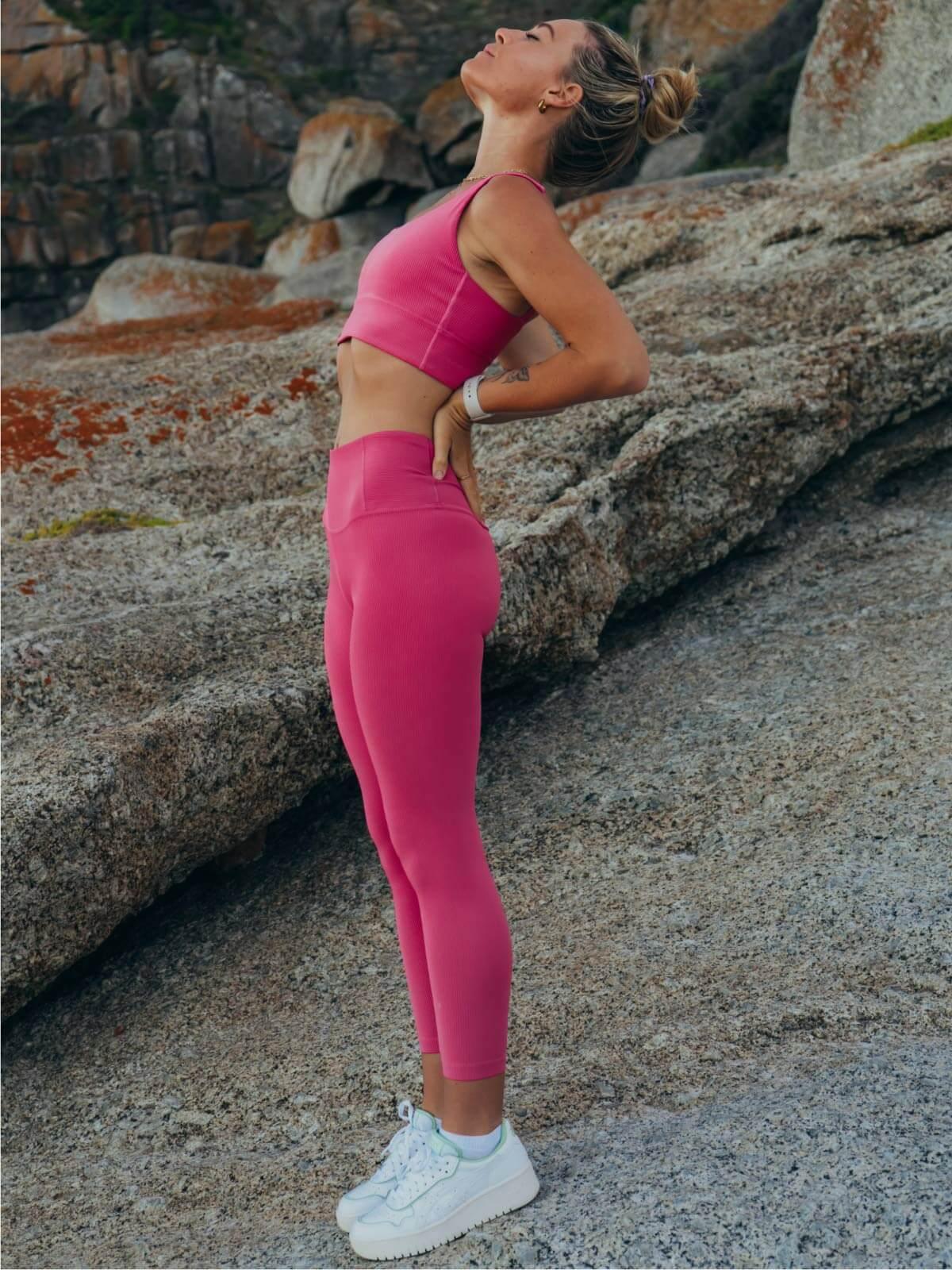 High waisted Ribbed leggings - PINK - Spiritgirl Activewear